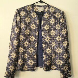 Adrianna Papell Blue Gold Flower Jacket Size 6